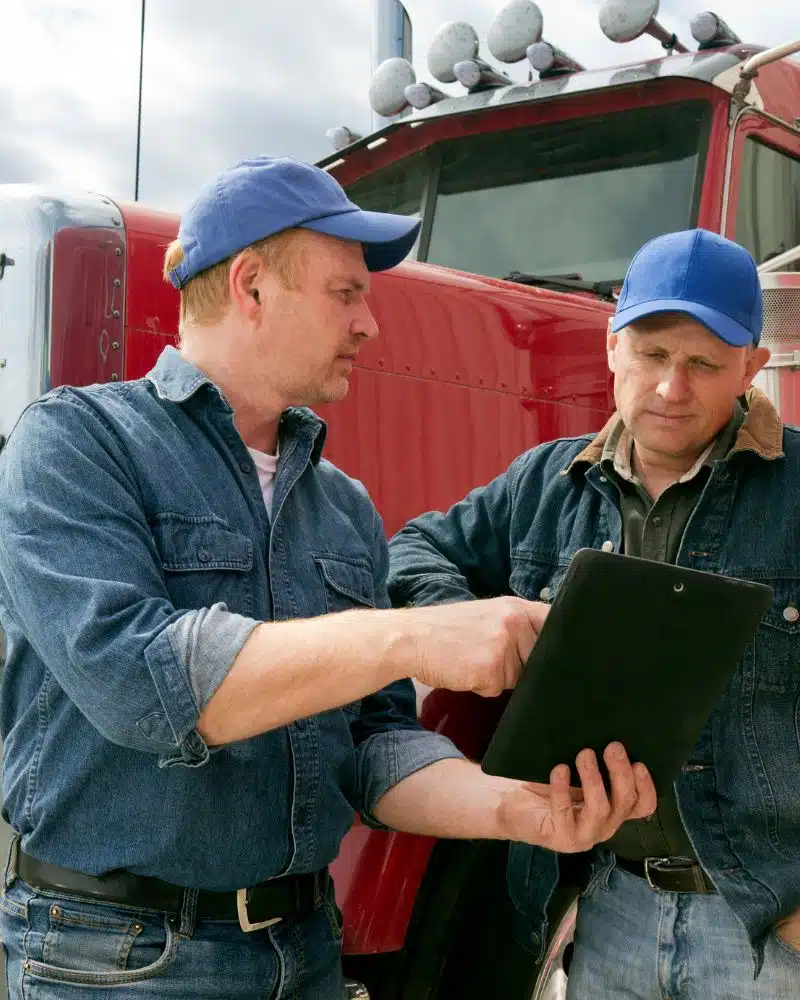 Two truck drivers discussing